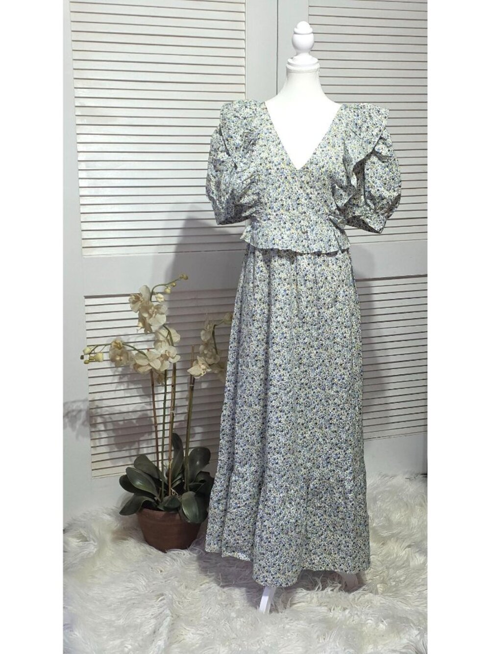 NWOT Hyacinth Wo's Floral House Via Tuckernuck Puff Sleeve Midi Dress Sz XL 3852